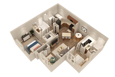 Floor plan for 2 beds, 2 baths, 1268 sqft